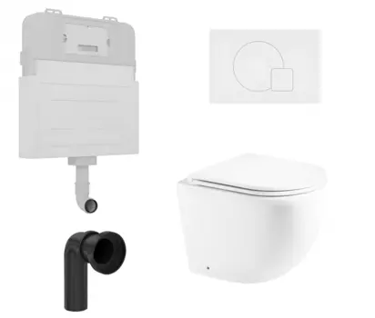 Комплект 3 в 1 смывной бачок скрытого монтажа Enio Tecnico + Унитаз приставной Enio Unico с кнопкой белой Geometria EN8050817 + EN5104885 + EN8050814