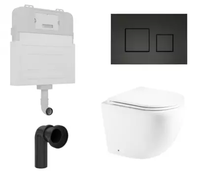 Комплект 3 в 1 смывной бачок скрытого монтажа Enio Tecnico + Унитаз приставной Enio Unico с кнопкой черной Cubo EN8050817 + EN5104885 + EN8050812