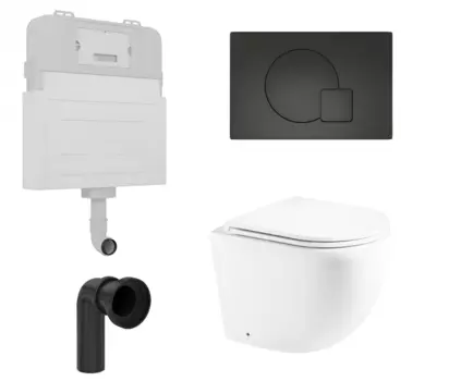 Комплект 3 в 1 смывной бачок скрытого монтажа Enio Tecnico + Унитаз приставной Enio Unico с кнопкой черной Geometria EN8050817 + EN5104885 + EN8050815