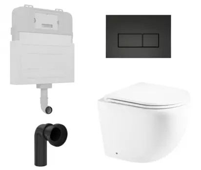 Комплект 3 в 1 смывной бачок скрытого монтажа Enio Tecnico + Унитаз приставной Enio Unico с кнопкой черной Rettangolo
