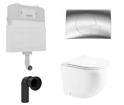 Комплект 3 в 1 смывной бачок скрытого монтажа Enio Tecnico + Унитаз приставной Enio Unico с кнопкой хром Geometria EN8050817 + EN5104885 + EN8050813