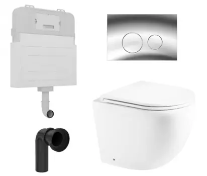 Комплект 3 в 1 смывной бачок скрытого монтажа Enio Tecnico + Унитаз приставной Enio Unico с кнопкой хром Rotondo
