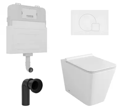 Комплект 3 в 1 смывной бачок скрытого монтажа Enio Tecnico + Унитаз приставной Grossman GR-PR4414S с кнопкой белой Geometria EN8050817 + EN8050814 + GR-PR4414S