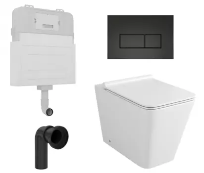 Комплект 3 в 1 смывной бачок скрытого монтажа Enio Tecnico + Унитаз приставной Grossman GR-PR4414S с кнопкой черной Rettangolo