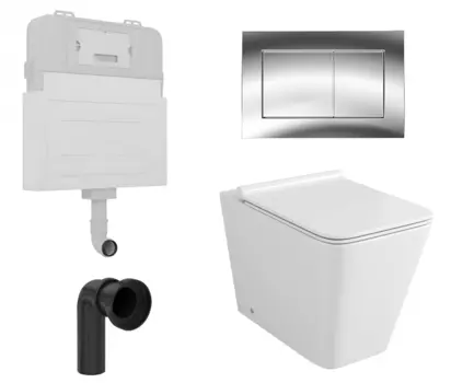 Комплект 3 в 1 смывной бачок скрытого монтажа Enio Tecnico + Унитаз приставной Grossman GR-PR4414S с кнопкой хром Quadro EN8050817 + EN8050807 + GR-PR4414S