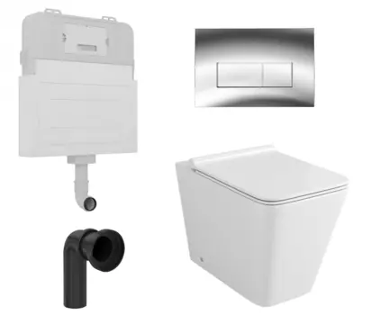 Комплект 3 в 1 смывной бачок скрытого монтажа Enio Tecnico + Унитаз приставной Grossman GR-PR4414S с кнопкой хром Rettangolo