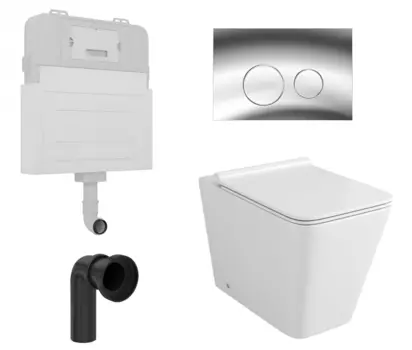 Комплект 3 в 1 смывной бачок скрытого монтажа Enio Tecnico + Унитаз приставной Grossman GR-PR4414S с кнопкой хром Rotondo