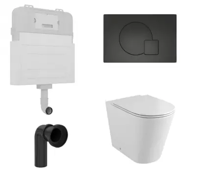 Комплект 3 в 1 смывной бачок скрытого монтажа Enio Tecnico + Унитаз приставной Grossman GR-PR4450S с кнопкой черной Geometria EN8050817 + GR-PR4450S + EN8050815