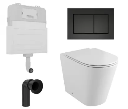 Комплект 3 в 1 смывной бачок скрытого монтажа Enio Tecnico + Унитаз приставной Grossman GR-PR4450S с кнопкой черной Quadro