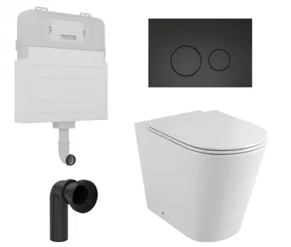 Комплект 3 в 1 смывной бачок скрытого монтажа Enio Tecnico + Унитаз приставной Grossman GR-PR4450S с кнопкой черной Rotondo