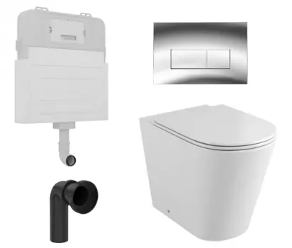 Комплект 3 в 1 смывной бачок скрытого монтажа Enio Tecnico + Унитаз приставной Grossman GR-PR4450S с кнопкой хром Rettangolo