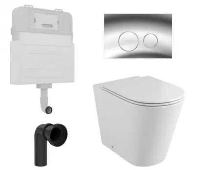Комплект 3 в 1 смывной бачок скрытого монтажа Enio Tecnico + Унитаз приставной Grossman GR-PR4450S с кнопкой хром Rotondo