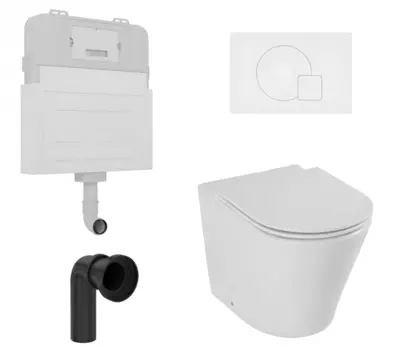 Комплект 3 в 1 смывной бачок скрытого монтажа Enio Tecnico + Унитаз приставной Jacob Delafon Rodin с кнопкой белой Geometria EN8050817 + EN8050817 + EN8050814 + E23280-00