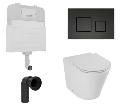 Комплект 3 в 1 смывной бачок скрытого монтажа Enio Tecnico + Унитаз приставной Jacob Delafon Rodin с кнопкой черной Cubo EN8050817 + EN8050817 + EN8050812 + E23280-00