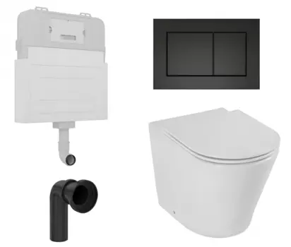 Комплект 3 в 1 смывной бачок скрытого монтажа Enio Tecnico + Унитаз приставной Jacob Delafon Rodin с кнопкой черной Quadro