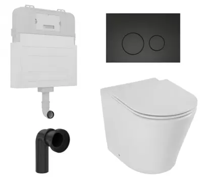 Комплект 3 в 1 смывной бачок скрытого монтажа Enio Tecnico + Унитаз приставной Jacob Delafon Rodin с кнопкой черной Rotondo
