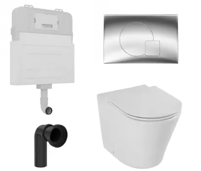 Комплект 3 в 1 смывной бачок скрытого монтажа Enio Tecnico + Унитаз приставной Jacob Delafon Rodin с кнопкой хром Geometria EN8050817 + EN8050817 + EN8050813 + E23280-00