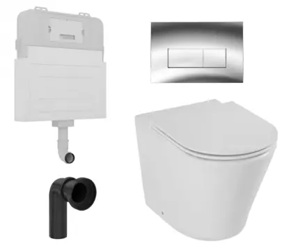 Комплект 3 в 1 смывной бачок скрытого монтажа Enio Tecnico + Унитаз приставной Jacob Delafon Rodin с кнопкой хром Rettangolo