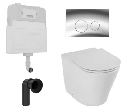 Комплект 3 в 1 смывной бачок скрытого монтажа Enio Tecnico + Унитаз приставной Jacob Delafon Rodin с кнопкой хром Rotondo