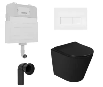Комплект 3 в 1 смывной бачок скрытого монтажа Enio Tecnico + Унитаз приставной SantiLine SL-5020MB черный с кнопкой белой Rettangolo