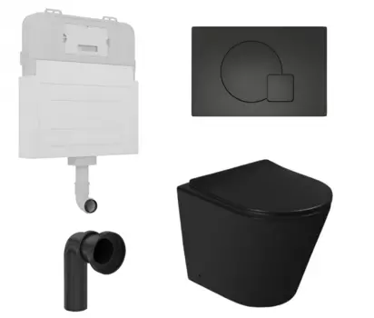 Комплект 3 в 1 смывной бачок скрытого монтажа Enio Tecnico + Унитаз приставной SantiLine SL-5020MB черный с кнопкой черной Geometria EN8050817 + SL-5020MB + EN8050815
