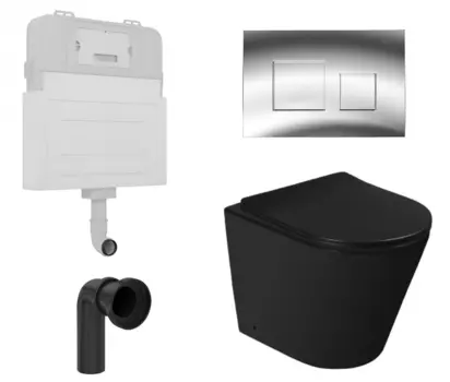 Комплект 3 в 1 смывной бачок скрытого монтажа Enio Tecnico + Унитаз приставной SantiLine SL-5020MB черный с кнопкой хром Cubo EN8050817 + SL-5020MB + EN8050810