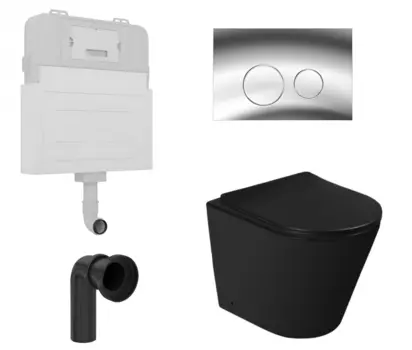 Комплект 3 в 1 смывной бачок скрытого монтажа Enio Tecnico + Унитаз приставной SantiLine SL-5020MB черный с кнопкой хром Rotondo