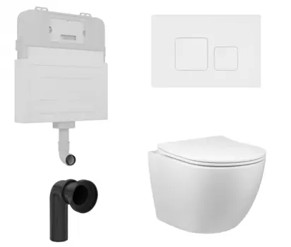 Комплект 3 в 1 смывной бачок скрытого монтажа Enio Tecnico + Унитаз приставной Vincea Globo VT1-14S с кнопкой белой Cubo EN8050817 + VT1-14S + EN8050811