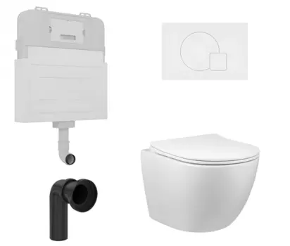 Комплект 3 в 1 смывной бачок скрытого монтажа Enio Tecnico + Унитаз приставной Vincea Globo VT1-14S с кнопкой белой Geometria EN8050817 + VT1-14S + EN8050814