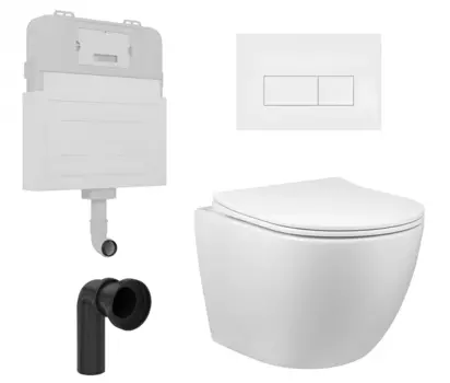 Комплект 3 в 1 смывной бачок скрытого монтажа Enio Tecnico + Унитаз приставной Vincea Globo VT1-14S с кнопкой белой Rettangolo