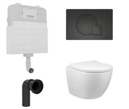 Комплект 3 в 1 смывной бачок скрытого монтажа Enio Tecnico + Унитаз приставной Vincea Globo VT1-14S с кнопкой черной Geometria EN8050817 + VT1-14S + EN8050815