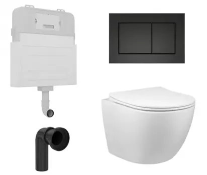 Комплект 3 в 1 смывной бачок скрытого монтажа Enio Tecnico + Унитаз приставной Vincea Globo VT1-14S с кнопкой черной Quadro