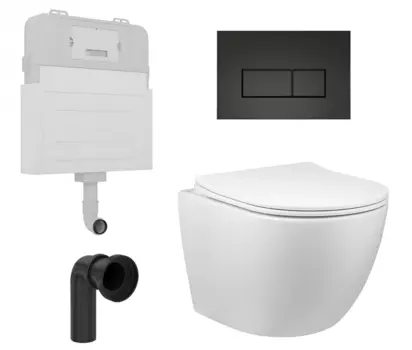 Комплект 3 в 1 смывной бачок скрытого монтажа Enio Tecnico + Унитаз приставной Vincea Globo VT1-14S с кнопкой черной Rettangolo