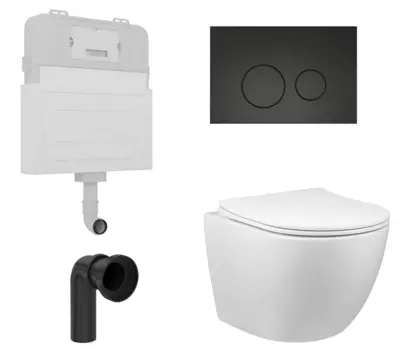 Комплект 3 в 1 смывной бачок скрытого монтажа Enio Tecnico + Унитаз приставной Vincea Globo VT1-14S с кнопкой черной Rotondo