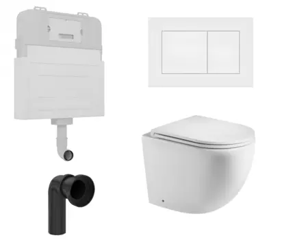 Комплект 3 в 1 смывной бачок скрытого монтажа Enio Tecnico + Унитаз приставной WeltWasser Merzbach 002 GL-WT с кнопкой белой Quadro