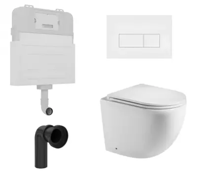Комплект 3 в 1 смывной бачок скрытого монтажа Enio Tecnico + Унитаз приставной WeltWasser Merzbach 002 GL-WT с кнопкой белой Rettangolo