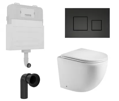 Комплект 3 в 1 смывной бачок скрытого монтажа Enio Tecnico + Унитаз приставной WeltWasser Merzbach 002 GL-WT с кнопкой черной Cubo EN8050817 + 10000003738 + EN8050812