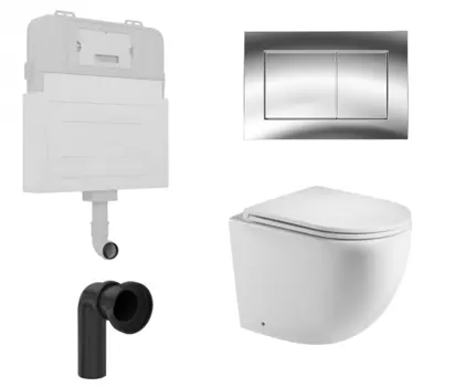 Комплект 3 в 1 смывной бачок скрытого монтажа Enio Tecnico + Унитаз приставной WeltWasser Merzbach 002 GL-WT с кнопкой хром Quadro EN8050817 + 10000003738 + EN8050807