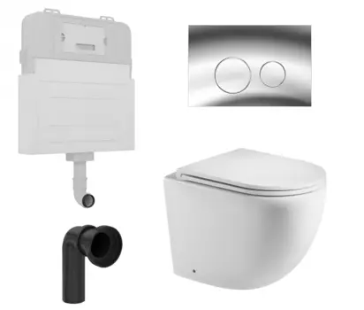 Комплект 3 в 1 смывной бачок скрытого монтажа Enio Tecnico + Унитаз приставной WeltWasser Merzbach 002 GL-WT с кнопкой хром Rotondo