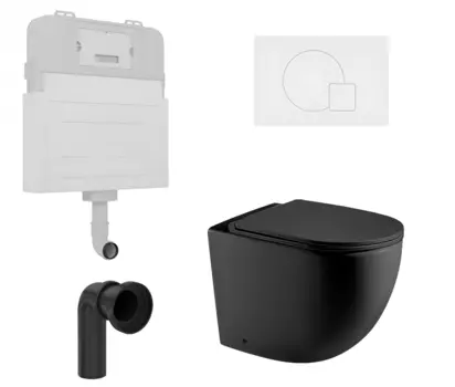 Комплект 3 в 1 смывной бачок скрытого монтажа Enio Tecnico + Унитаз приставной WeltWasser Merzbach 002 MT-BL черный с кнопкой белой Geometria EN8050817 + 10000006179 + EN8050814
