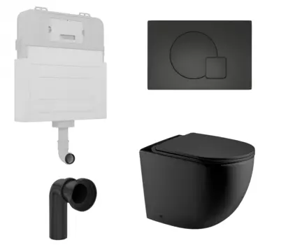 Комплект 3 в 1 смывной бачок скрытого монтажа Enio Tecnico + Унитаз приставной WeltWasser Merzbach 002 MT-BL черный с кнопкой черной Geometria EN8050817 + 10000006179 + EN8050815