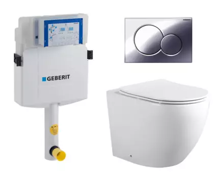 Комплект 3 в 1 смывной бачок скрытого монтажа Geberit Duofix UP320 + Унитаз приставной Акватек Европа AQ1902-00 + Кнопка Geberit Sigma 01 хром