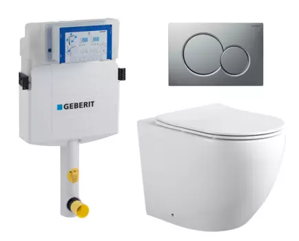 Комплект 3 в 1 смывной бачок скрытого монтажа Geberit Duofix UP320 + Унитаз приставной Акватек Европа AQ1902-00 + Кнопка Geberit Sigma 01 матовый хром