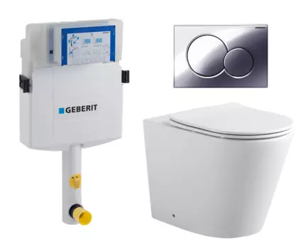 Комплект 3 в 1 смывной бачок скрытого монтажа Geberit Duofix UP320 + Унитаз приставной Акватек Вега AQ1906-00 + Кнопка Geberit Sigma 01 хром