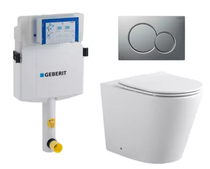 Комплект 3 в 1 смывной бачок скрытого монтажа Geberit Duofix UP320 + Унитаз приставной Акватек Вега AQ1906-00 + Кнопка Geberit Sigma 01 матовый хром