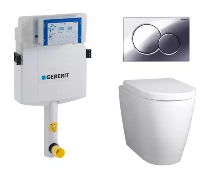 Комплект 3 в 1 смывной бачок скрытого монтажа Geberit Duofix UP320 + Унитаз приставной BelBagno Marino + Кнопка Geberit Sigma 01 хром