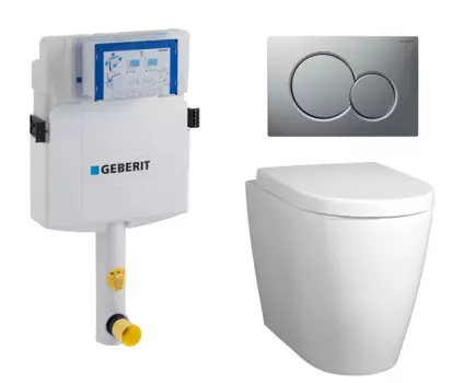 Комплект 3 в 1 смывной бачок скрытого монтажа Geberit Duofix UP320 + Унитаз приставной BelBagno Marino + Кнопка Geberit Sigma 01 матовый хром
