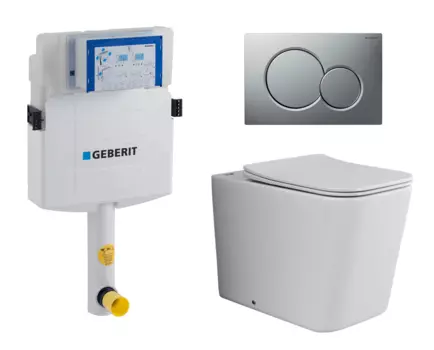 Комплект 3 в 1 смывной бачок скрытого монтажа Geberit Duofix UP320 + Унитаз приставной Ceramica Nova Cubic Rimless CN1809 + Кнопка Geberit Sigma 01 матовый хром