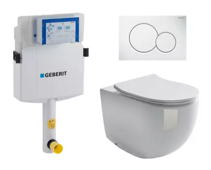 Комплект 3 в 1 смывной бачок скрытого монтажа Geberit Duofix UP320 + Унитаз приставной Ceramica Nova Metropol CN4004 + Кнопка Geberit Sigma 01 белая