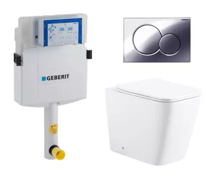 Комплект 3 в 1 смывной бачок скрытого монтажа Geberit Duofix UP320 + Унитаз приставной Enio Binario EN5215047 + Кнопка Geberit Sigma 01 хром